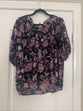Knox Rose Black Floral Pintuck Peasant Blouse